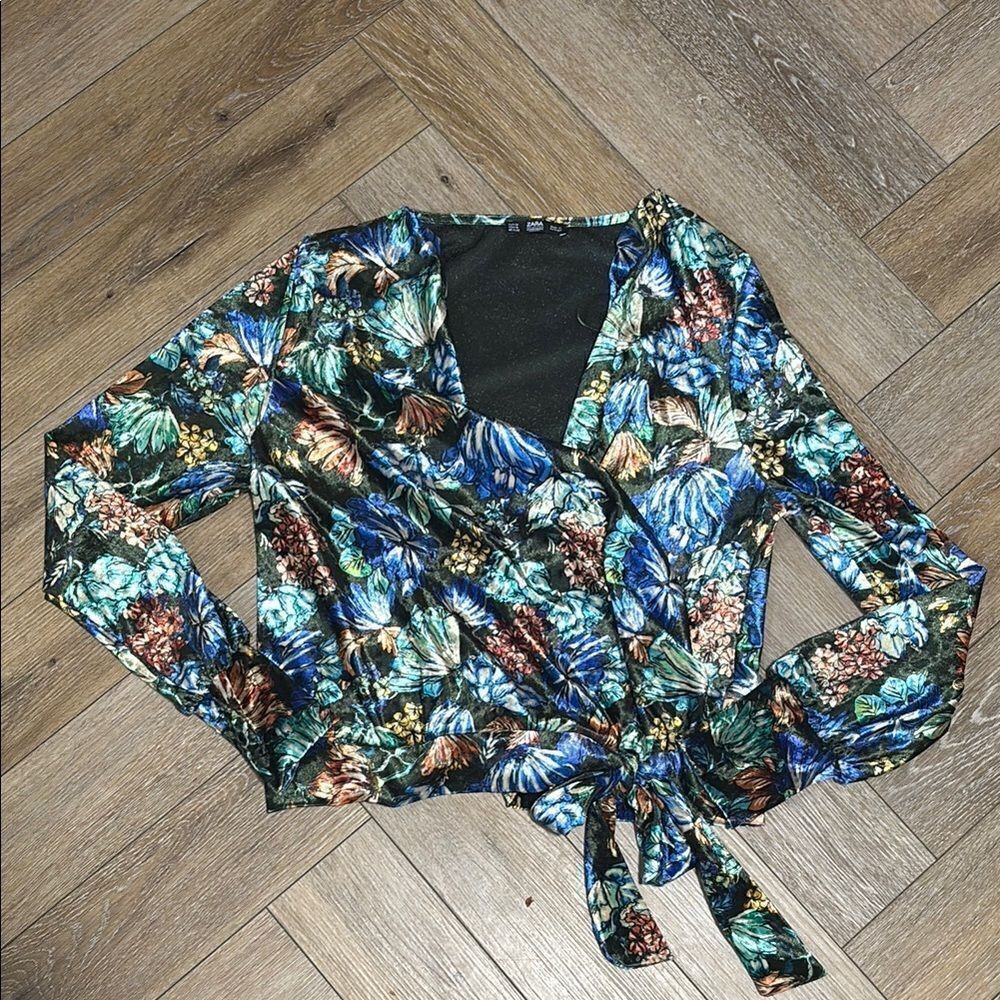 Zara Floral Wrap Top Crushed Velvet